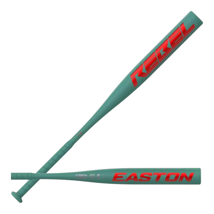 Bat de softbol Radach Sports Easton Rebel de aluminio verde con letras rojas y balance end-loaded para slowpitch