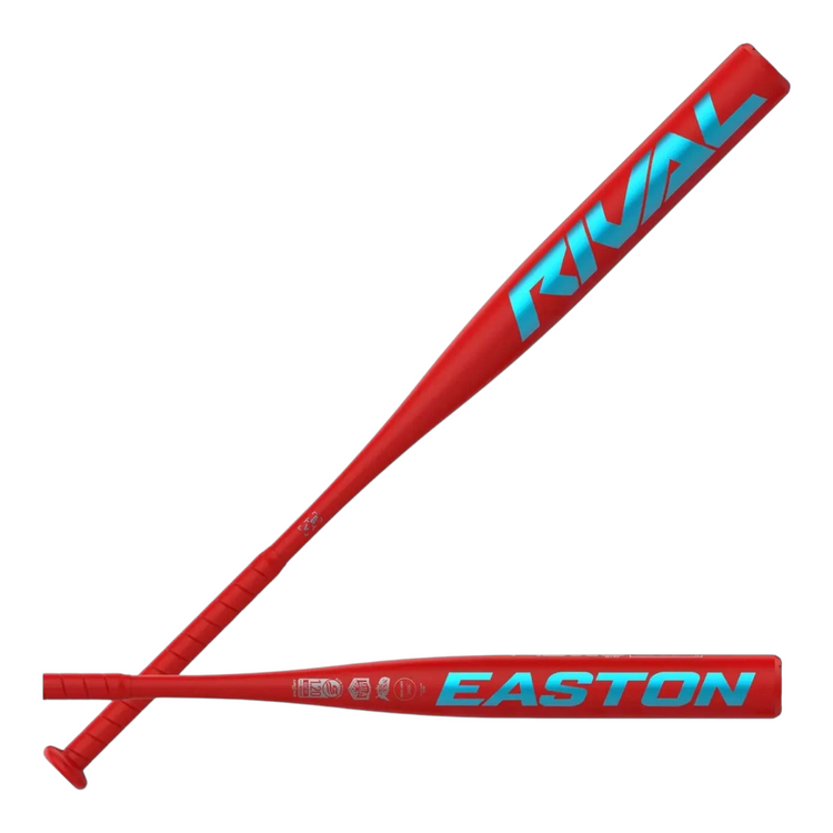 Bat de softbol Radach Sports Easton Rival de aluminio rojo con gráficos azules y balance end-loaded para slowpitch