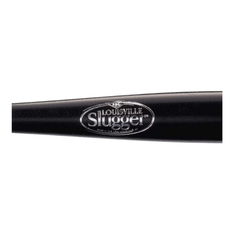 Bate de béisbol Radach Sports Louisville Slugger Genuine Y125 de madera negra con logotipo plateado metálico