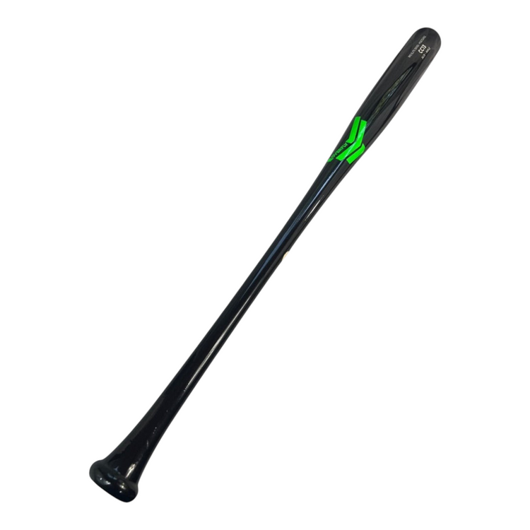 Bate de béisbol Radach Sports Overfly CC13 de madera de maple negra con detalles en verde neón y acabado profesional