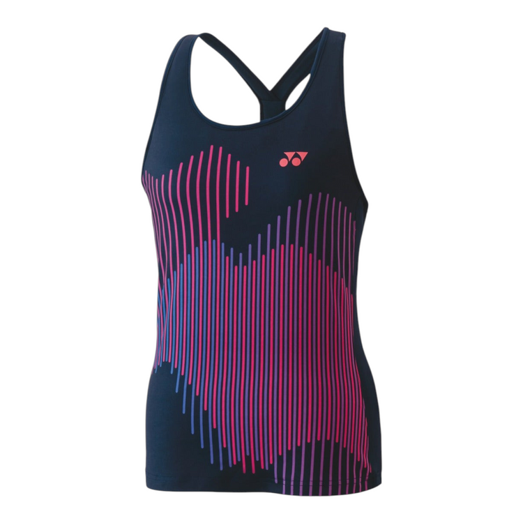 Blusa deportiva sin mangas Radach Sports Yonex para mujer en color azul marino con estampado de líneas verticales