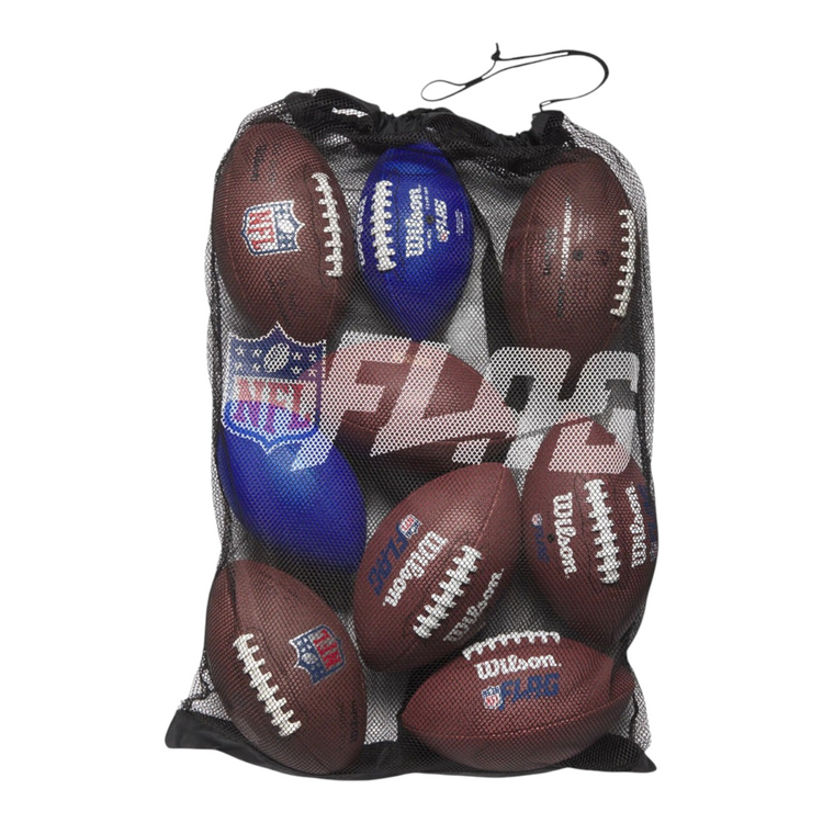 Bolsa de malla negra Radach Sports para 10 balones de futbol americano Wilson NFL Flag con cierre de cordón