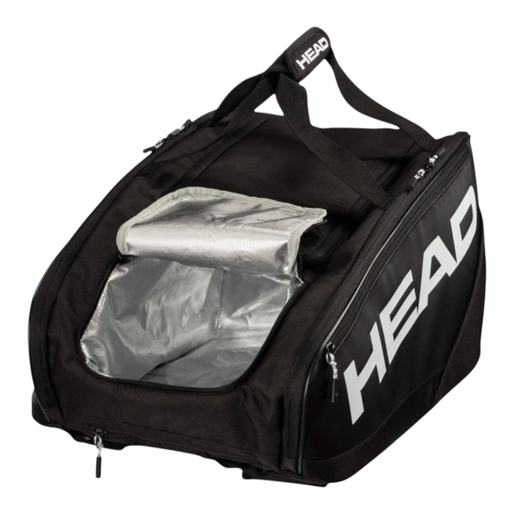 Bolsa de pickleball Radach Sports Head Pro negra con compartimento térmico CCT+ y logo blanco lateral