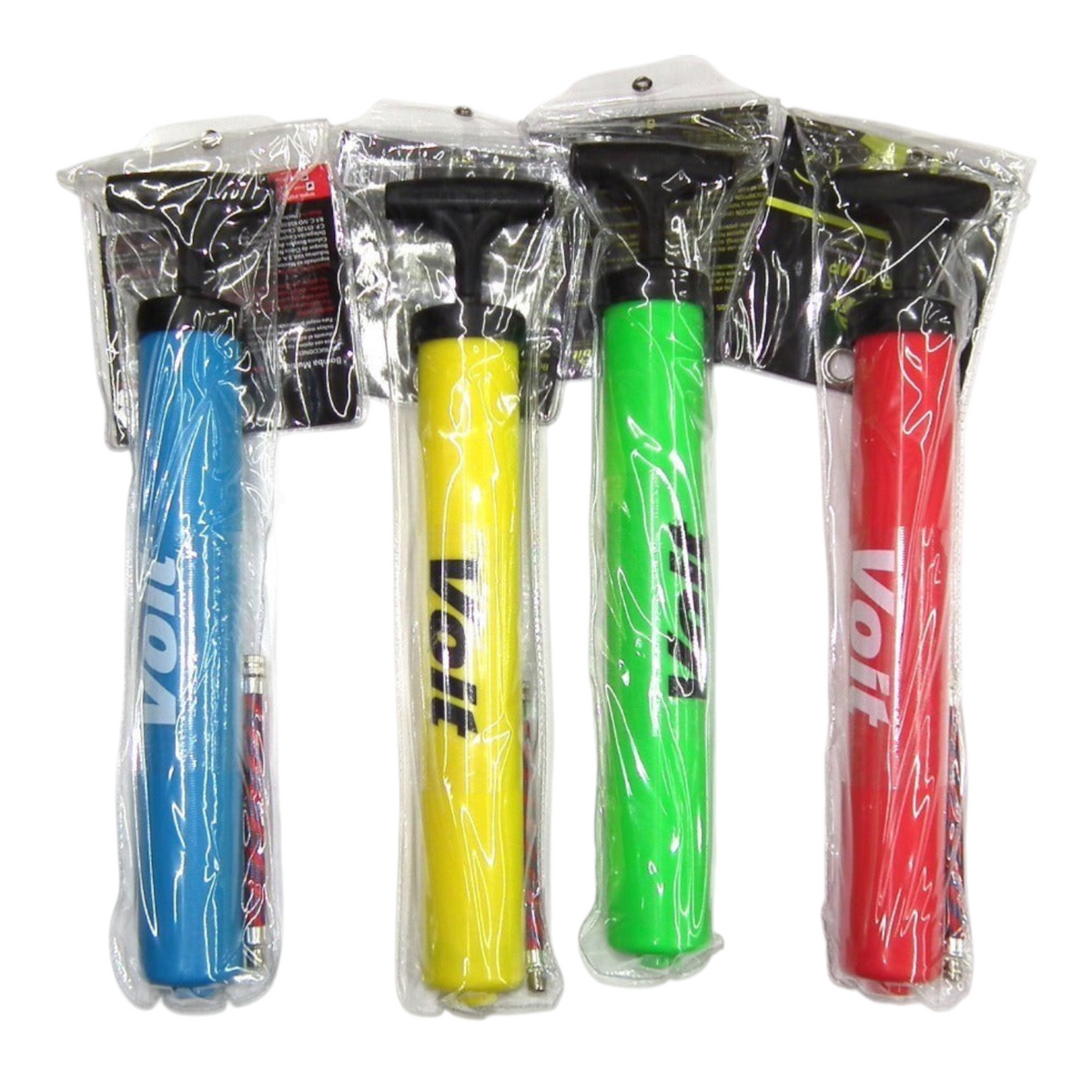 Bomba de inflado manual Voit de 12 pulgadas en colores azul, amarillo, verde y rojo con manguera, Radach Sports