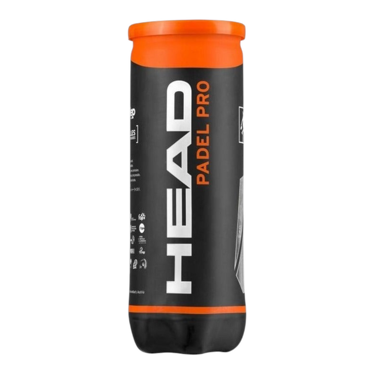 Bote de 3 pelotas de pádel Head Padel Pro en color negro y naranja de Radach Sports