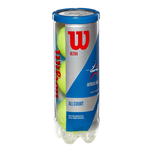 Bote de 3 pelotas de tenis Wilson Ultra All Court de Radach Sports con fieltro de alta visibilidad para todo terreno
