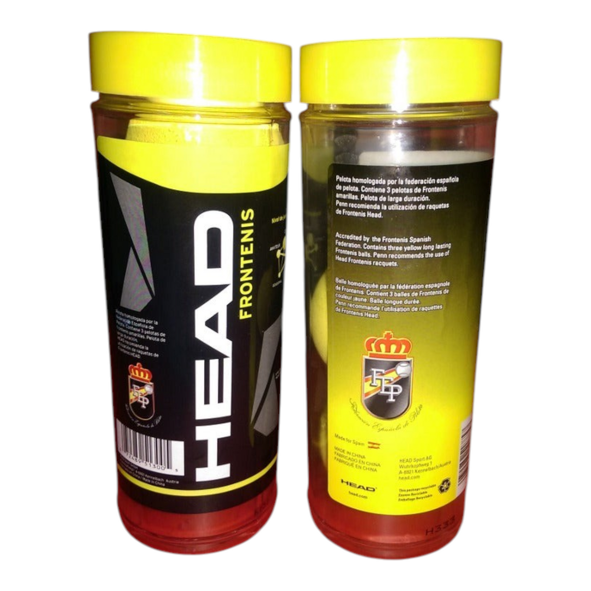 Botes de pelotas de frontenis Radach Sports marca Head con tres unidades amarillas de alta durabilidad