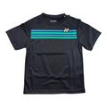 Camiseta deportiva junior Radach Sports Yonex negra con cuello redondo y franjas horizontales azules y verdes