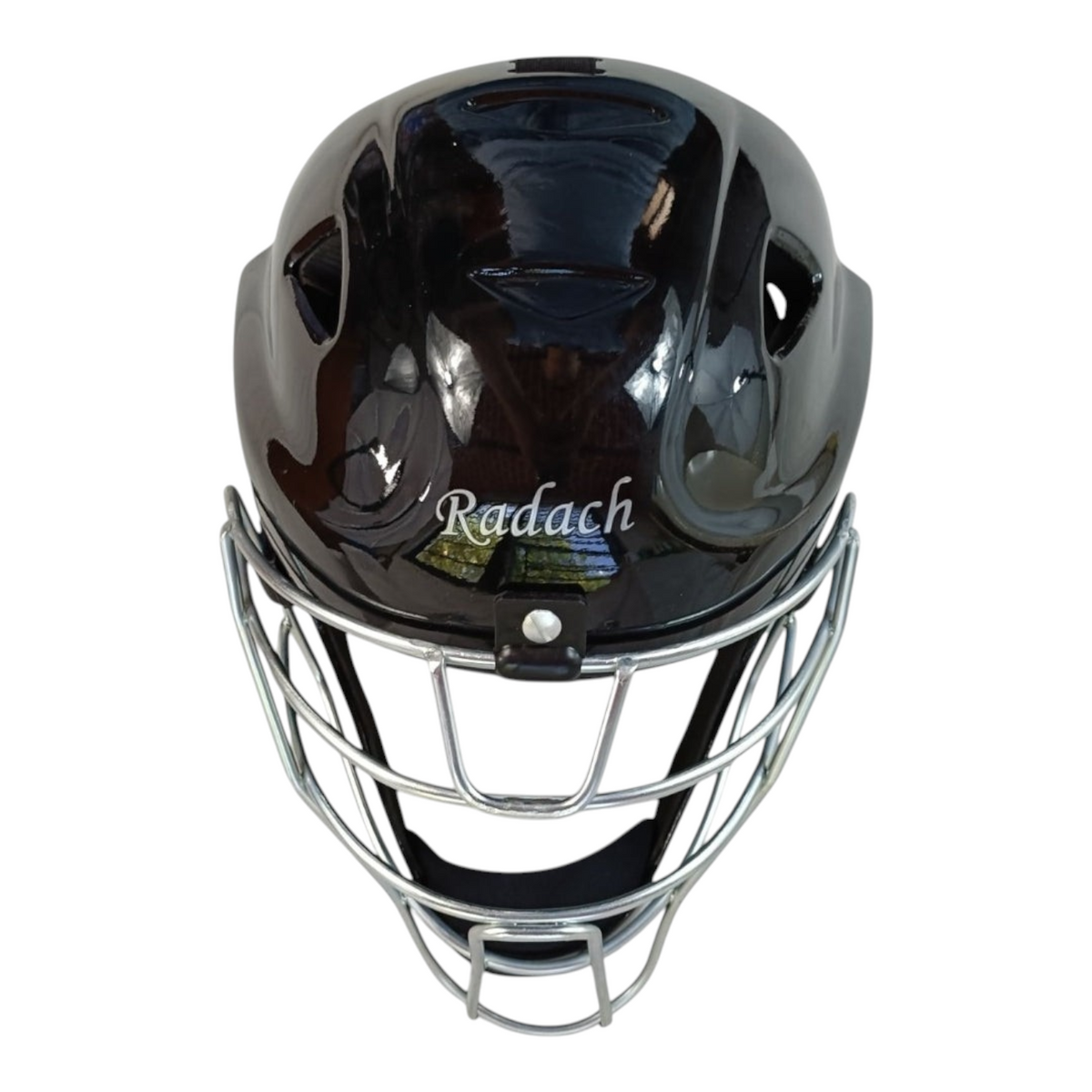 Casco de catcher Radach Sports color negro brillante con rejilla metálica protectora para beisbolistas adultos