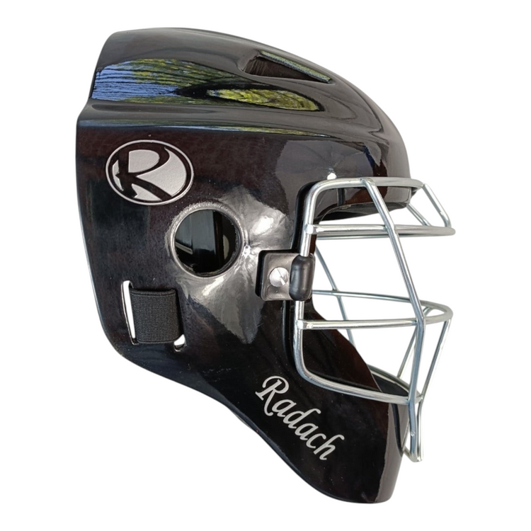 Careta para catcher Radach Sports color negro brillante con rejilla metálica protectora para beisbolistas adultos