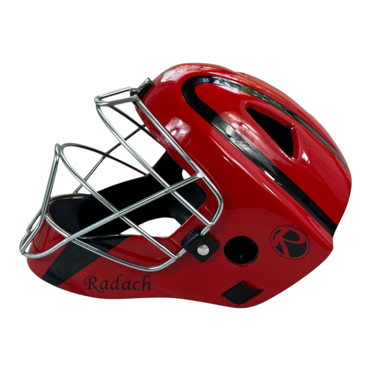 Careta de catcher Radach Sports Pro color rojo con rejilla metálica protectora y diseño aerodinámico para adultos