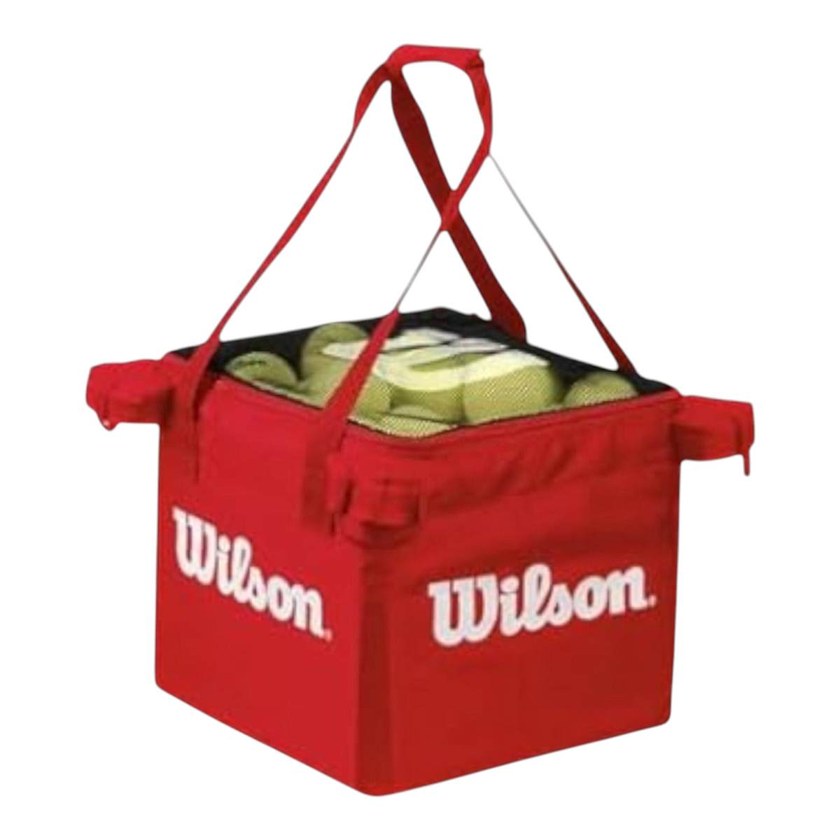 Carrito y bolsa Radach Sports Wilson de color rojo para transportar 150 pelotas de tenis con cierre superior