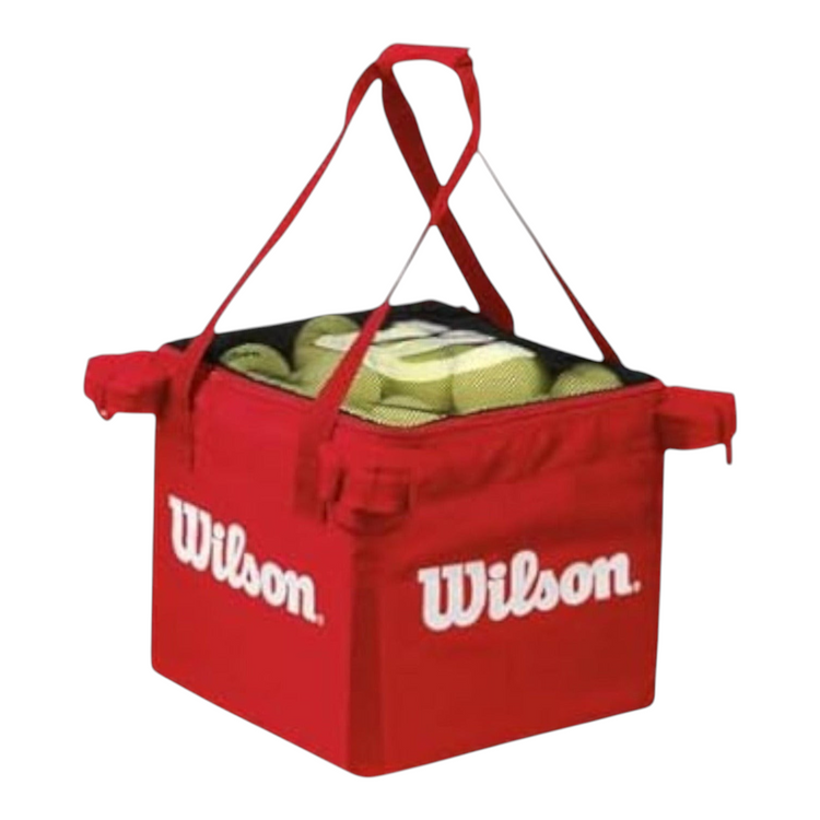 Carrito y bolsa Radach Sports Wilson de color rojo para transportar 150 pelotas de tenis con cierre superior