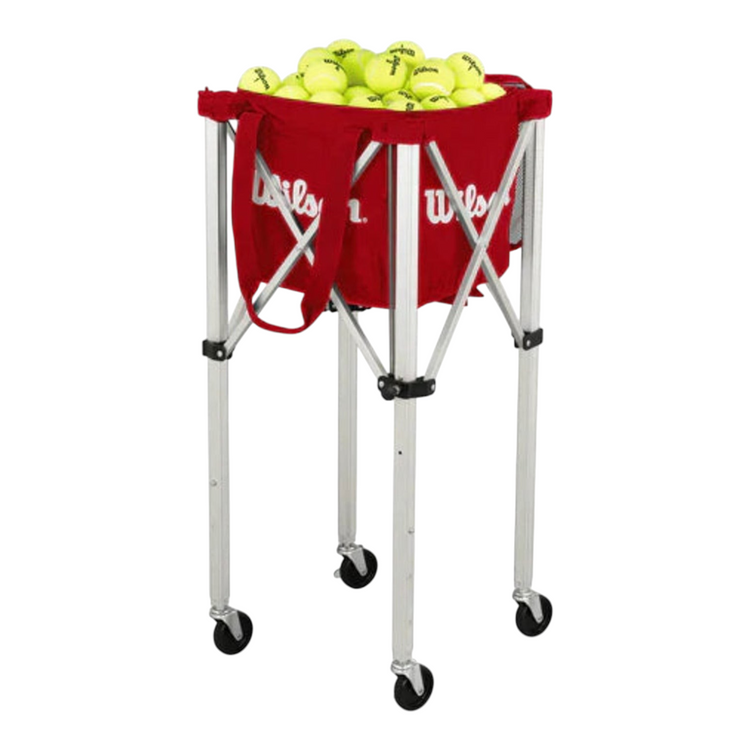 Carrito Radach Sports para 150 pelotas de tenis con bolsa roja plegable y estructura de aluminio con ruedas