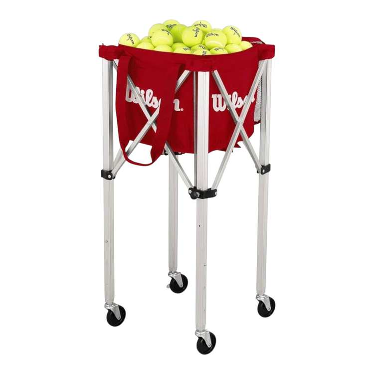 Carrito Radach Sports para 150 pelotas de tenis con bolsa roja plegable y estructura de aluminio con ruedas