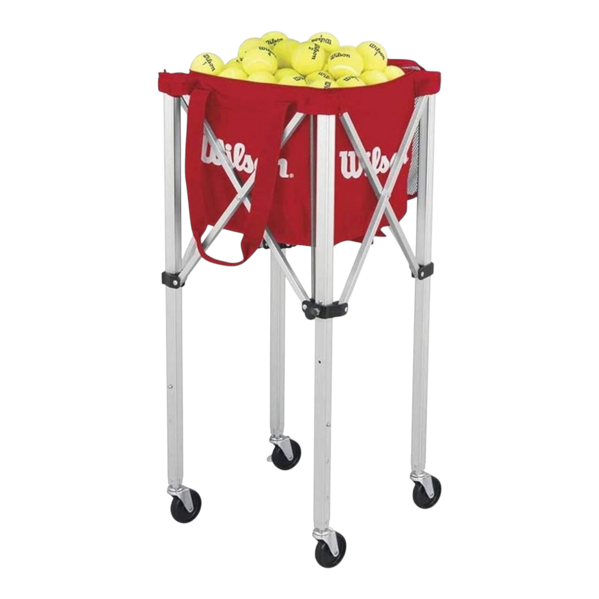 Carrito Radach Sports con bolsa roja para 150 pelotas de tenis Wilson, estructura plegable de metal con ruedas