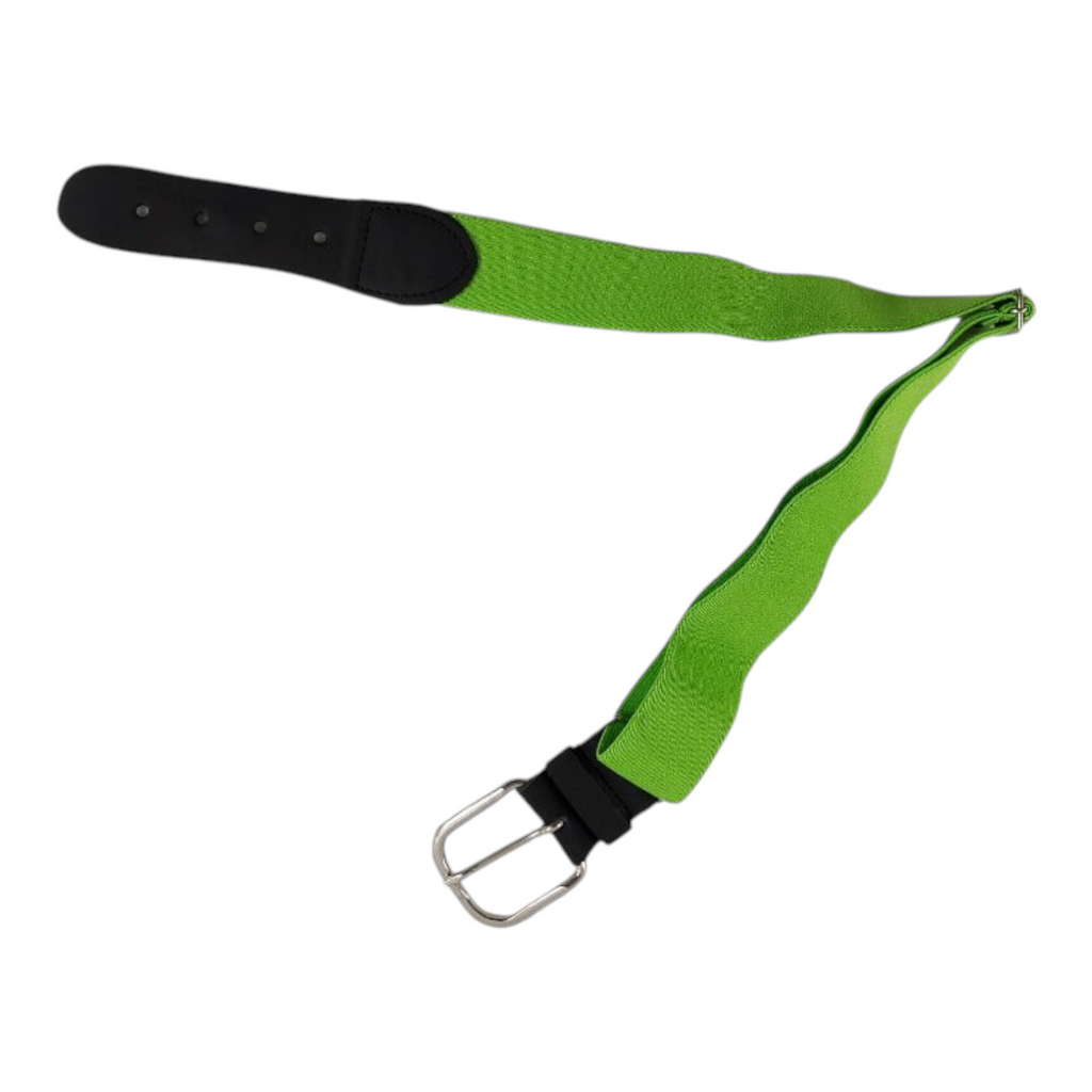 Cinto para uniforme de béisbol Radach Sports en color verde fosforescente con ajuste elástico y hebilla metálica