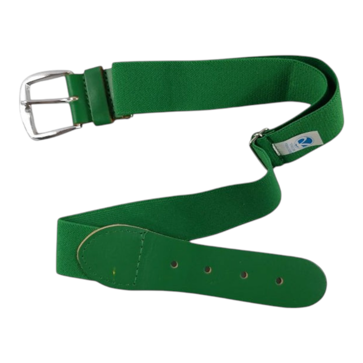 Cinturón elástico verde Radach Sports para béisbol y sóftbol con hebilla metálica ajustable y detalles en piel
