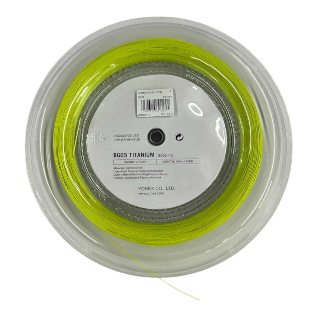 Rollo de cuerda para bádminton Radach Sports Yonex BG65 Titanium de color amarillo neón de 200 metros