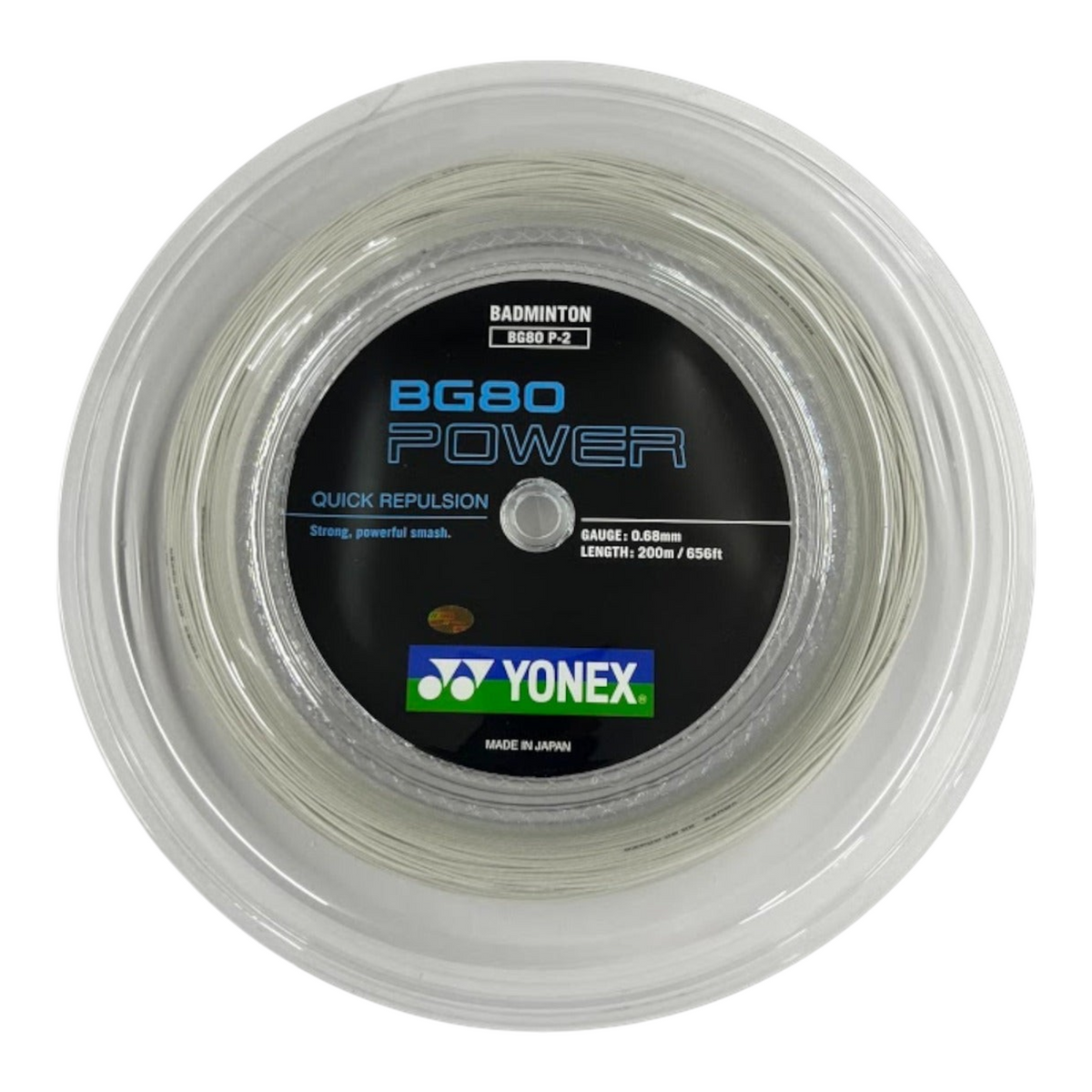 Rollo de cuerda para bádminton Yonex BG80 Power color blanco de 200 metros disponible en Radach Sports