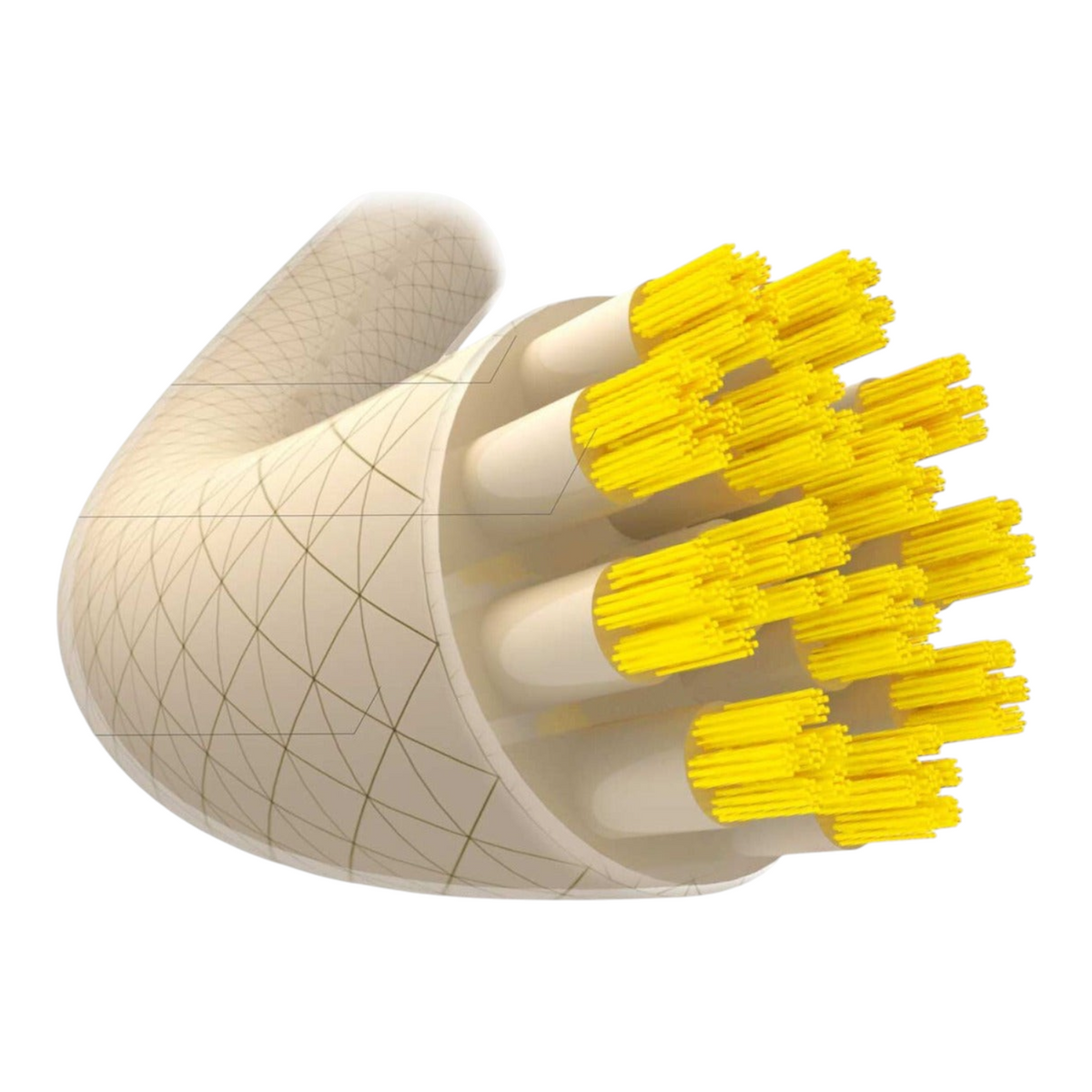 Sección transversal de cuerda multifilamento Radach Sports Tecnifibre NRG2 con núcleo amarillo y revestimiento texturizado
