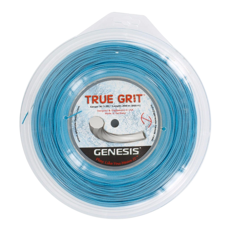 Rollo de cuerda azul Genesis True Grit 16 para raqueta de tenis, diseño de 10 lados para mayor efecto en Radach Sports