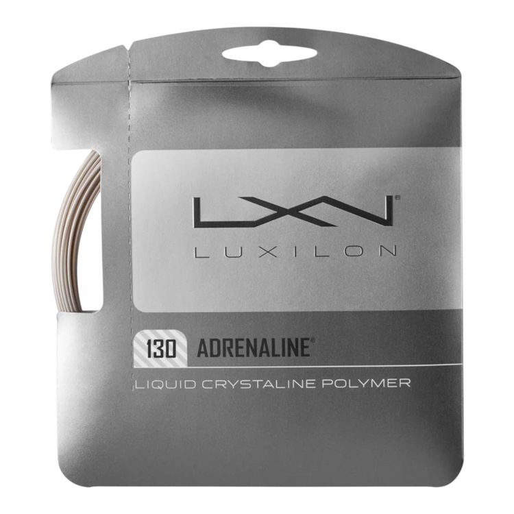 Set de cuerda de tenis Radach Sports Luxilon Adrenaline 130 de polímero cristalino líquido en empaque plateado