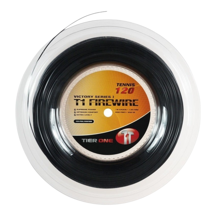 Bobina de cuerda para raqueta de tenis Radach Sports Tier One T1 Firewire 1.30mm de color negro