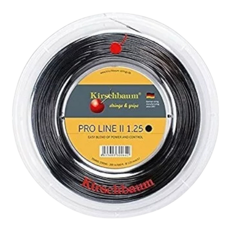 Bobina de cuerda de tenis Radach Sports Kirschbaum Pro Line II negra de 1.25mm en monofilamento de copolímero