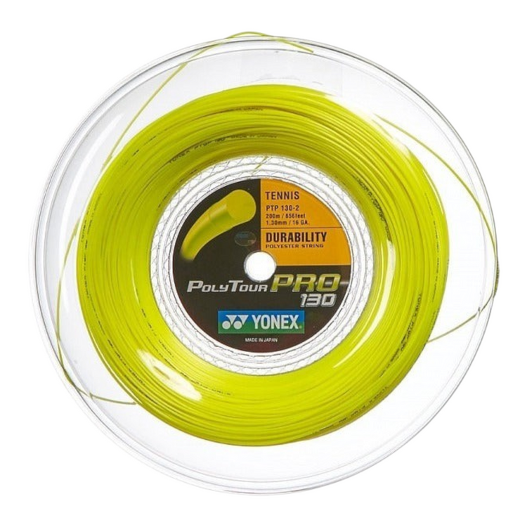 Rollo de cuerda de tenis Radach Sports Yonex PolyTour Pro 130 de poliéster amarillo de 200 metros