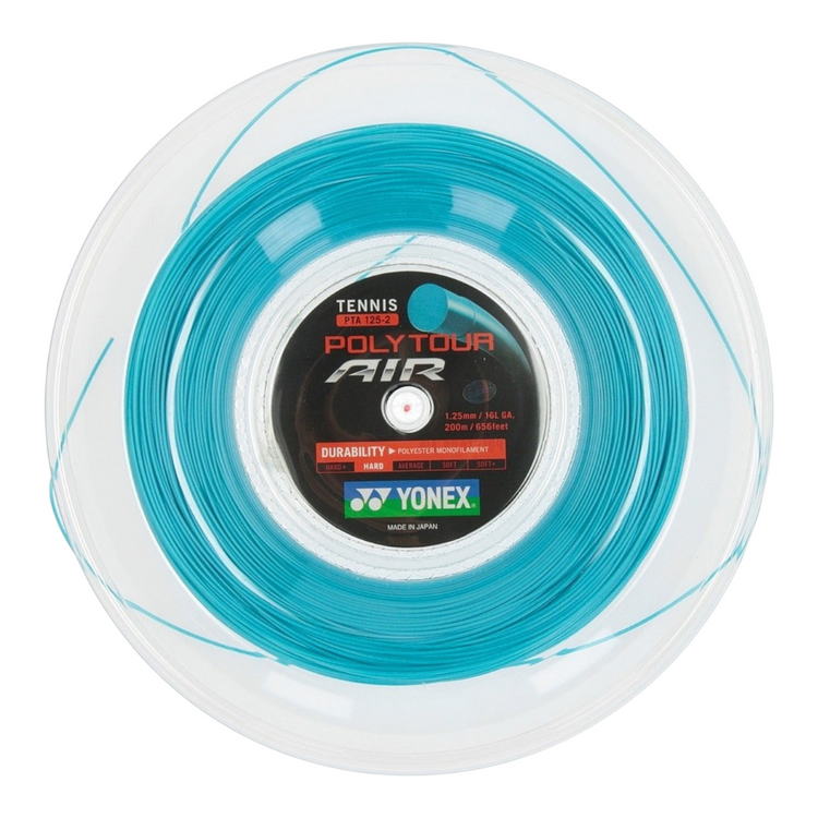 Rollo de cuerda de tenis Radach Sports Yonex PolyTour Air azul de 1.25mm y 200 metros para mayor confort y control