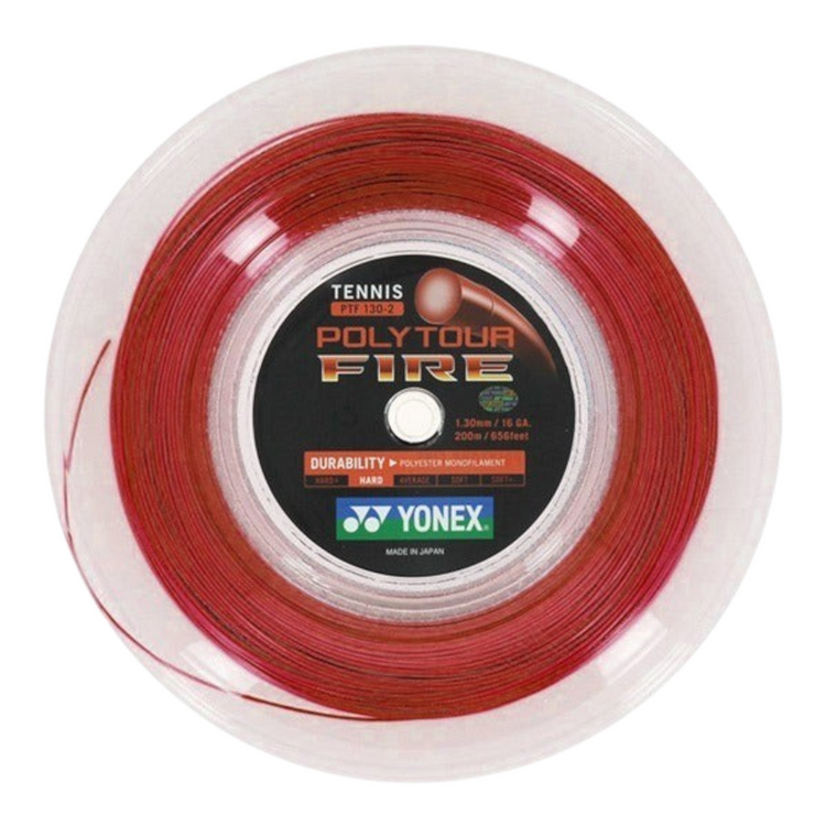 Rollo de cuerda Radach Sports Yonex Polytour Fire rojo de 200 metros y 1.30mm para raqueta de tenis