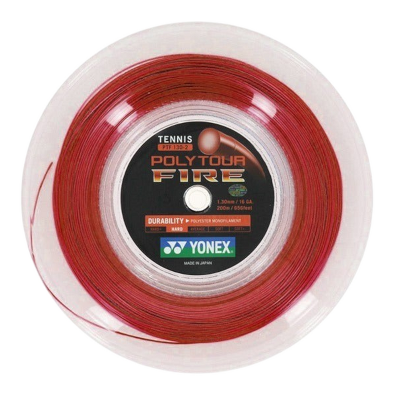Rollo de cuerda Radach Sports Yonex Polytour Fire rojo de 200 metros y 1.30mm para raqueta de tenis
