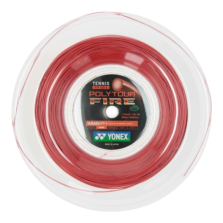 Rollo de cuerda para raqueta Radach Sports Yonex Polytour Fire rojo de 1.25mm y 200 metros de monofilamento