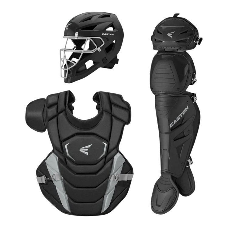 Set de protección para catcher Radach Sports Easton Phenom talla L en color negro, incluye casco, peto y espinilleras.