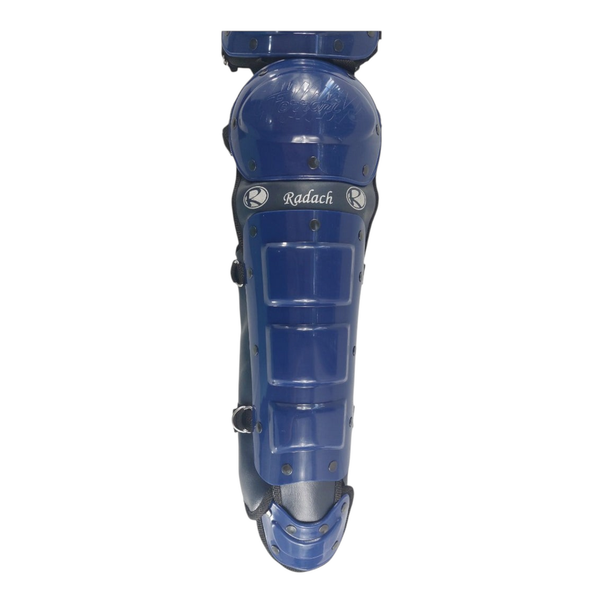 Espinillera de béisbol Radach Sports color azul marino con doble protección para receptor de softball