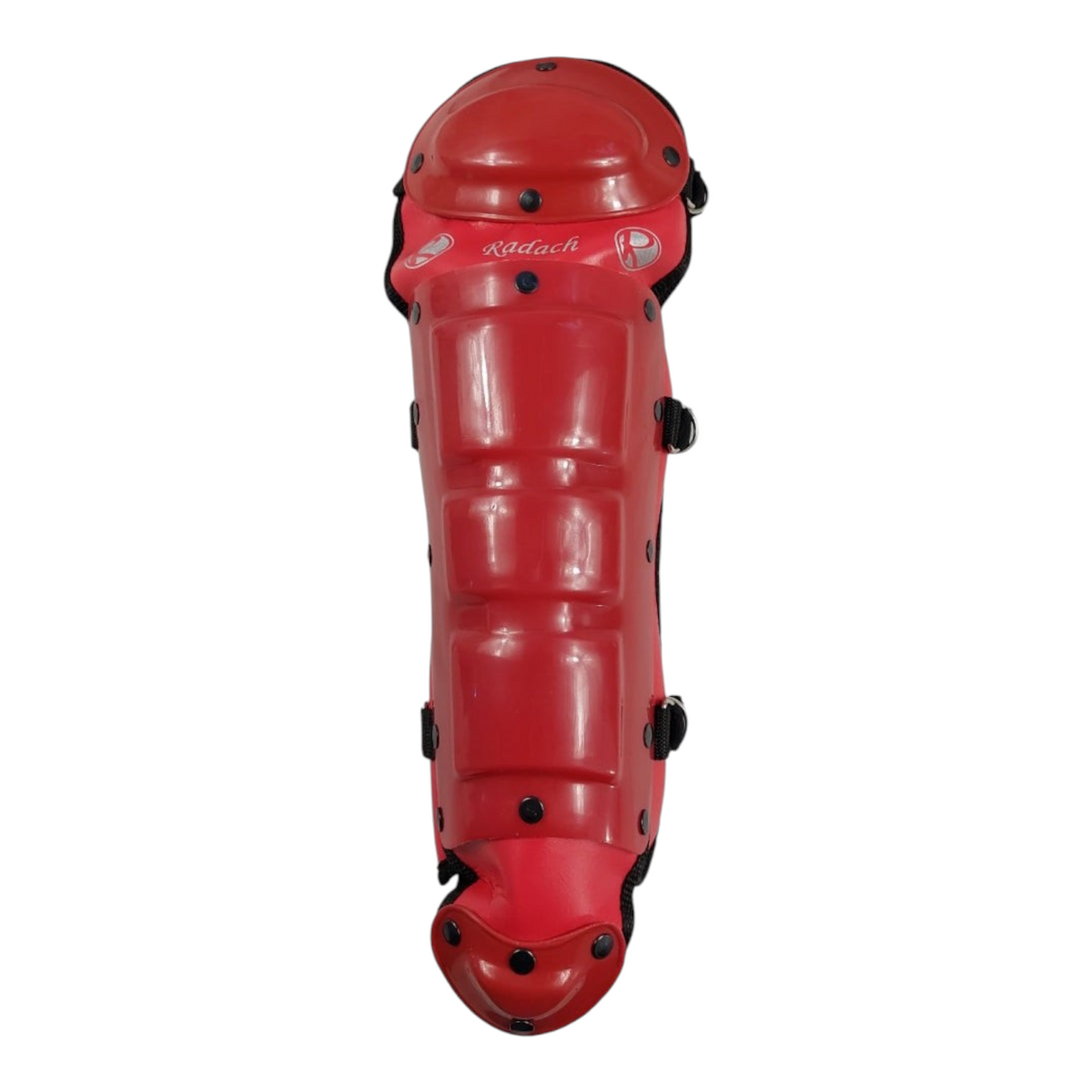 Espinillera de catcher infantil Radach Sports en color rojo con diseño protector resistente para béisbol