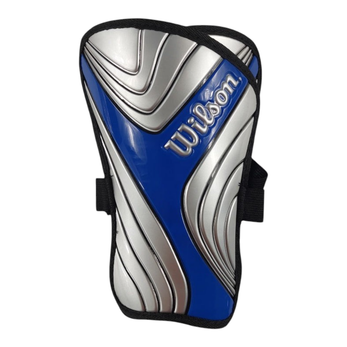 Espinillera de fútbol para adulto Radach Sports Wilson en color plata y azul con diseño ergonómico