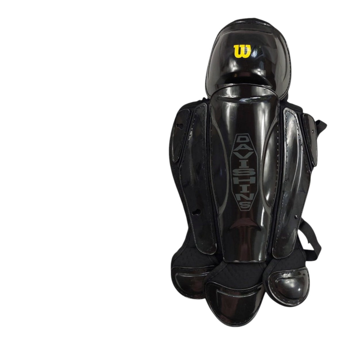 Espinilleras de ampáyer Radach Sports Wilson DaviShins negras con protección de rótula y sistema de correas