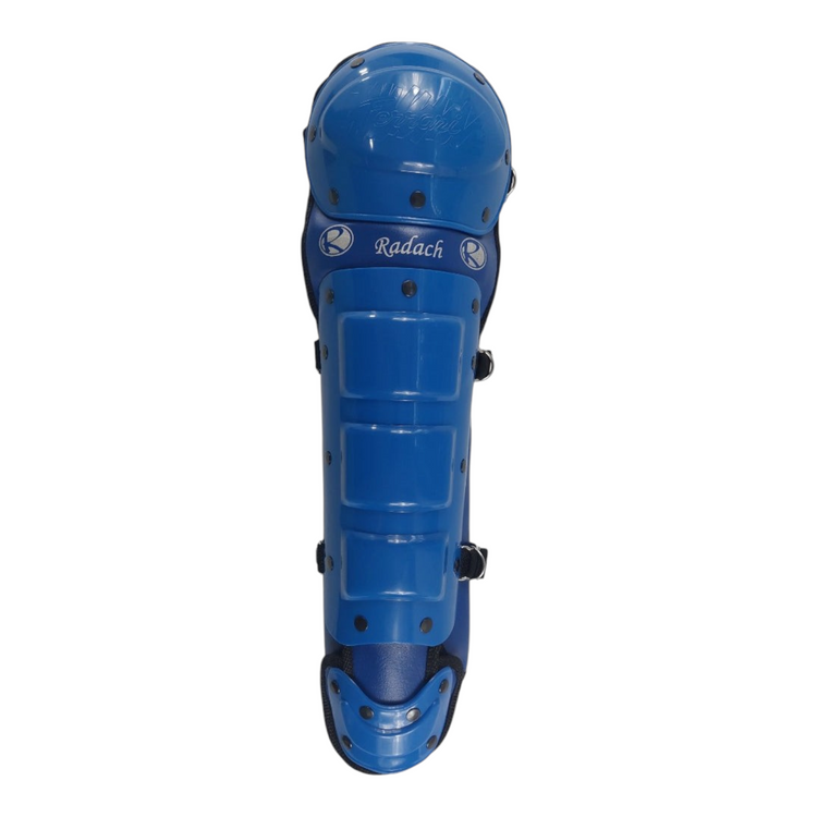 Espinilleras de béisbol juvenil Radach Sports en color azul rey con protección para rodilla y espinilla