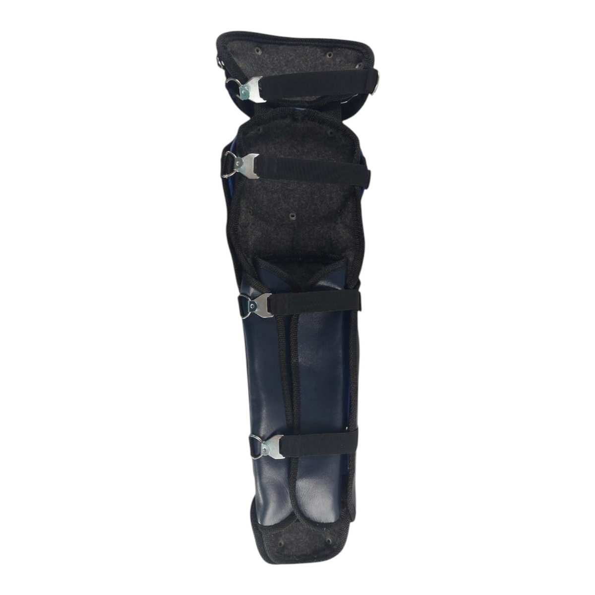 Espinilleras de béisbol Radach Sports color azul marino con doble protección para rodilla y muslo de cátcher