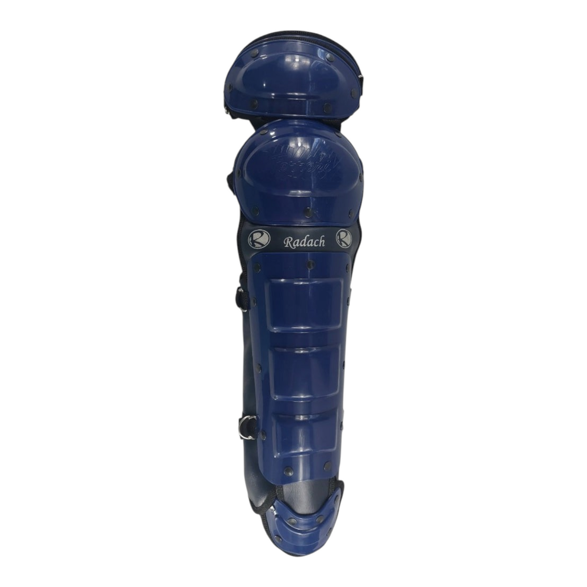 Espinilleras de béisbol Radach Sports color azul marino con doble protección para receptor de béisbol y softball