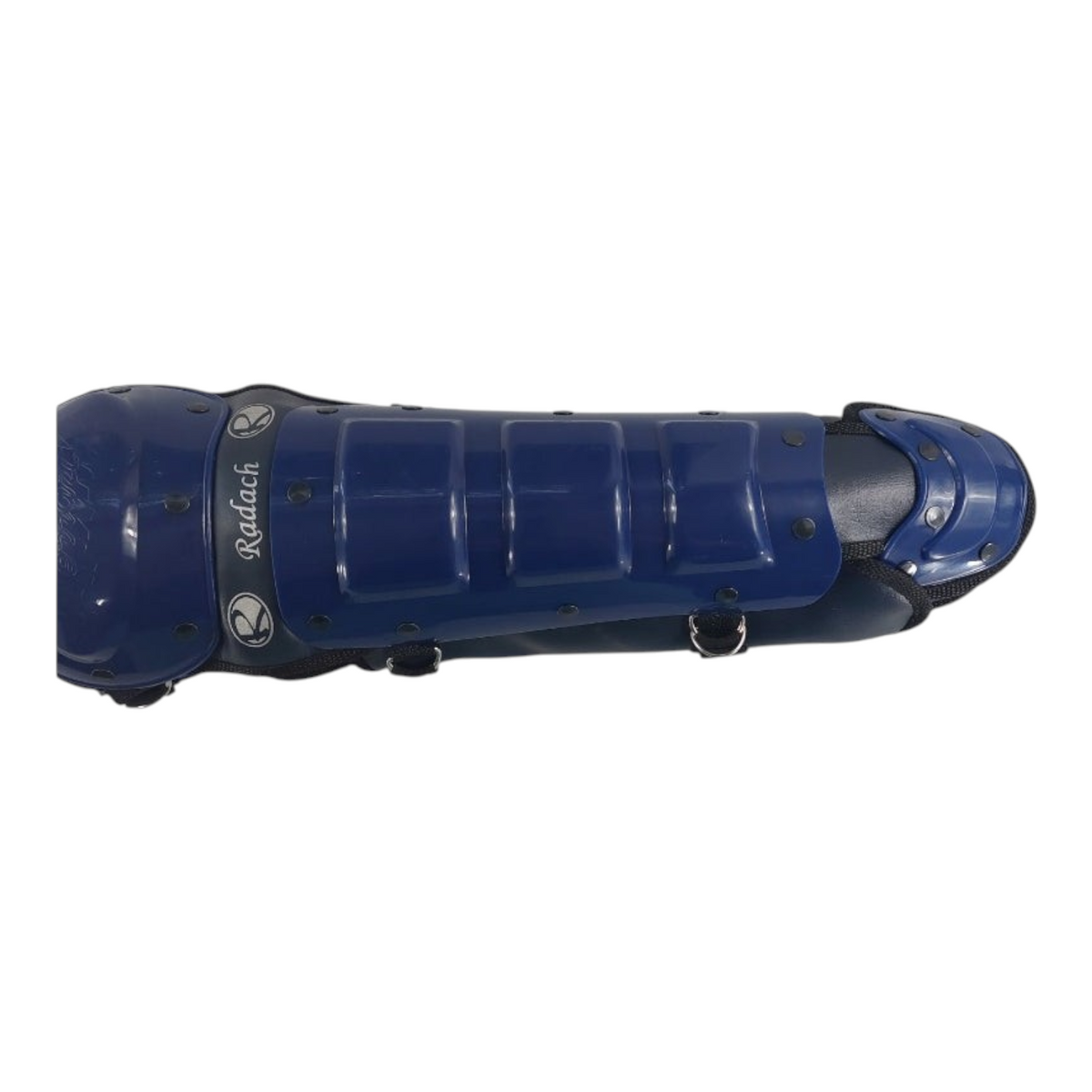 Espinilleras de béisbol Radach Sports color azul marino con doble protección para cátcher y softball
