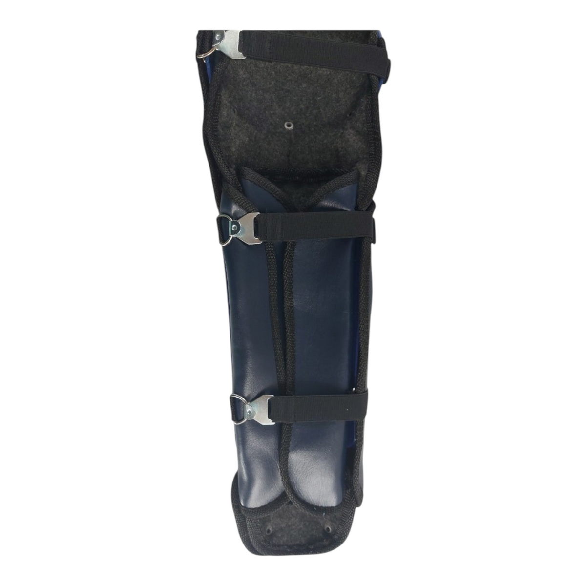 Espinilleras de béisbol Radach Sports color azul marino con doble protección para receptor y correas ajustables