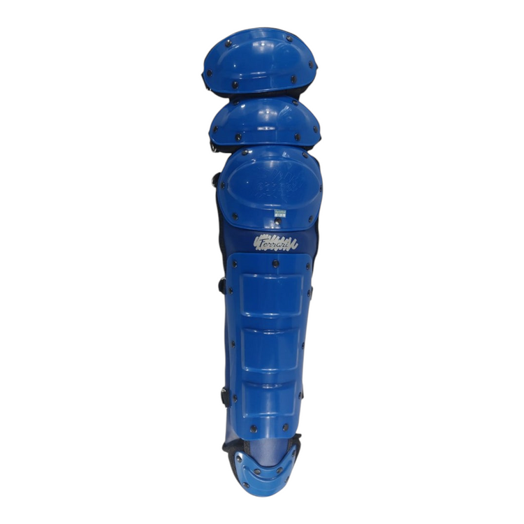 Espinilleras de béisbol Radach Sports color rey con triple protección para receptor, diseño resistente y ergonómico.