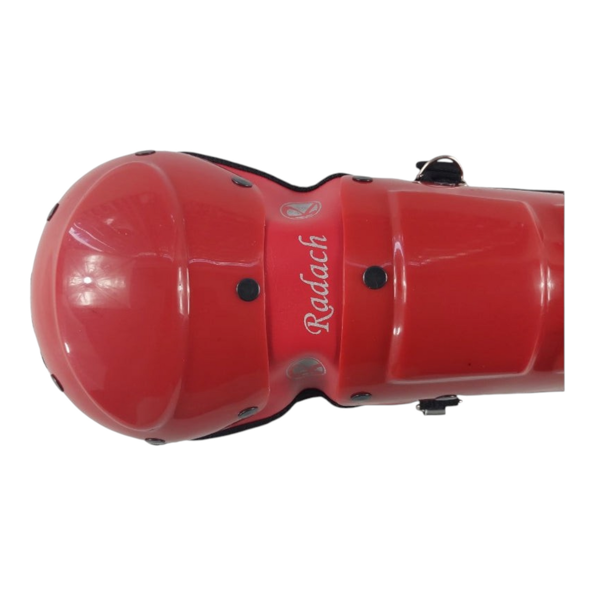 Espinilleras de béisbol infantiles Radach Sports en color rojo con protección para rodilla y muslo