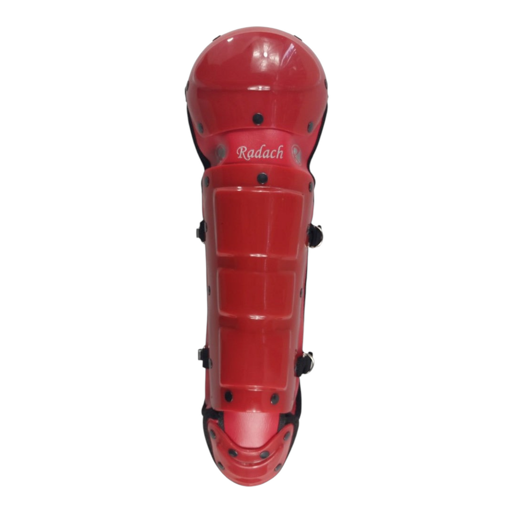 Espinilleras de béisbol Radach Sports infantiles color rojo para receptor con protección de rodilla y muslo