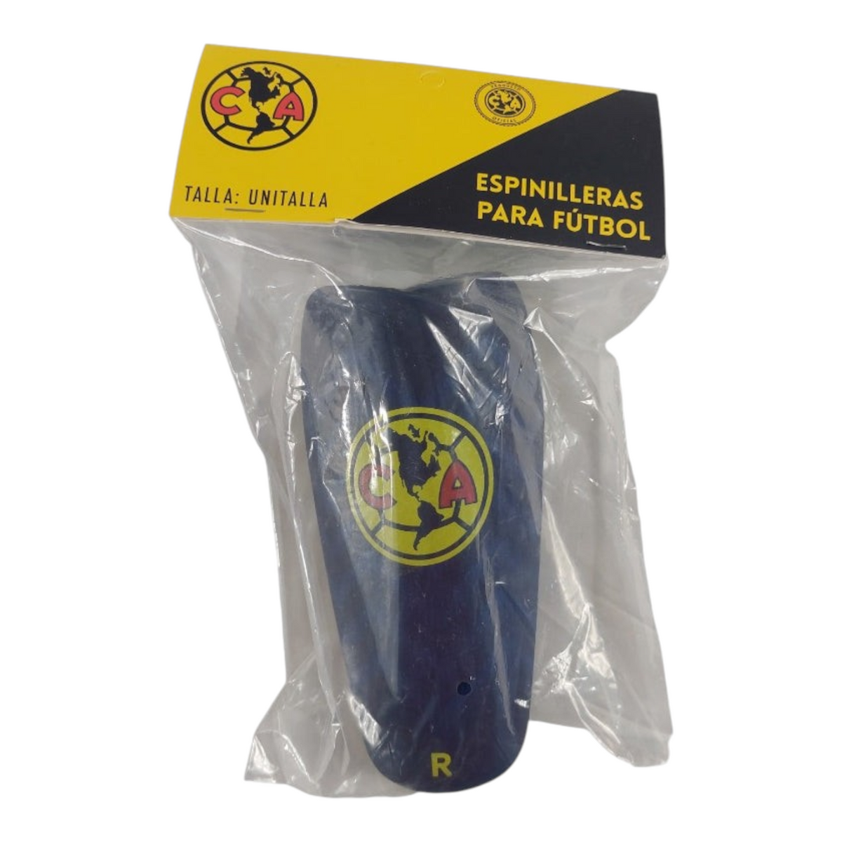 Espinilleras de futbol Radach Sports del Club America en color azul con escudo oficial en empaque original