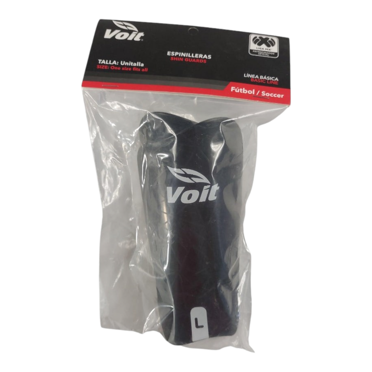 Espinilleras de futbol Voit color negro en empaque original de Radach Sports, talla unitalla para entrenamiento