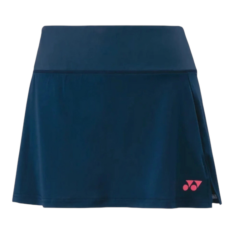 Falda deportiva Radach Sports Yonex azul marino con short interno y logo rosa para tenis y pádel